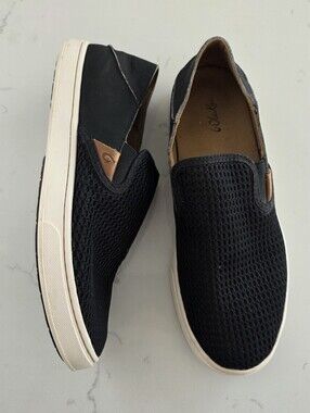 ​OluKai Pehuea Black Mesh Slip On Sneakers Shoes Women's Size 7.5